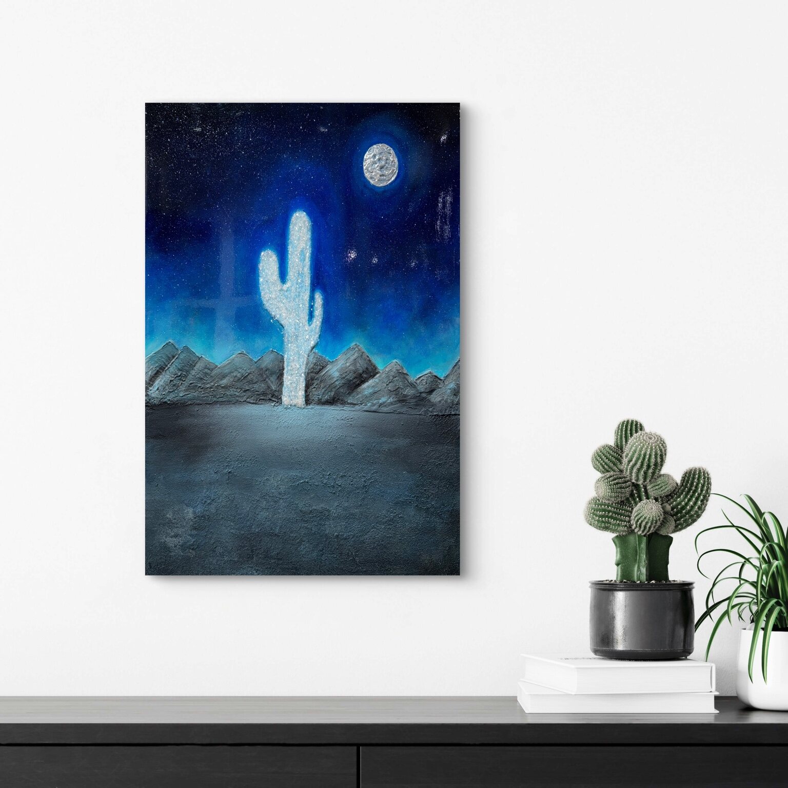 Starry Desert Night, alternate view 2, an original painting by Tara Zarabi