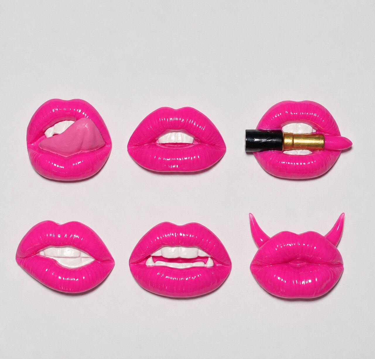 Bright pink glossy 3D lip art collection