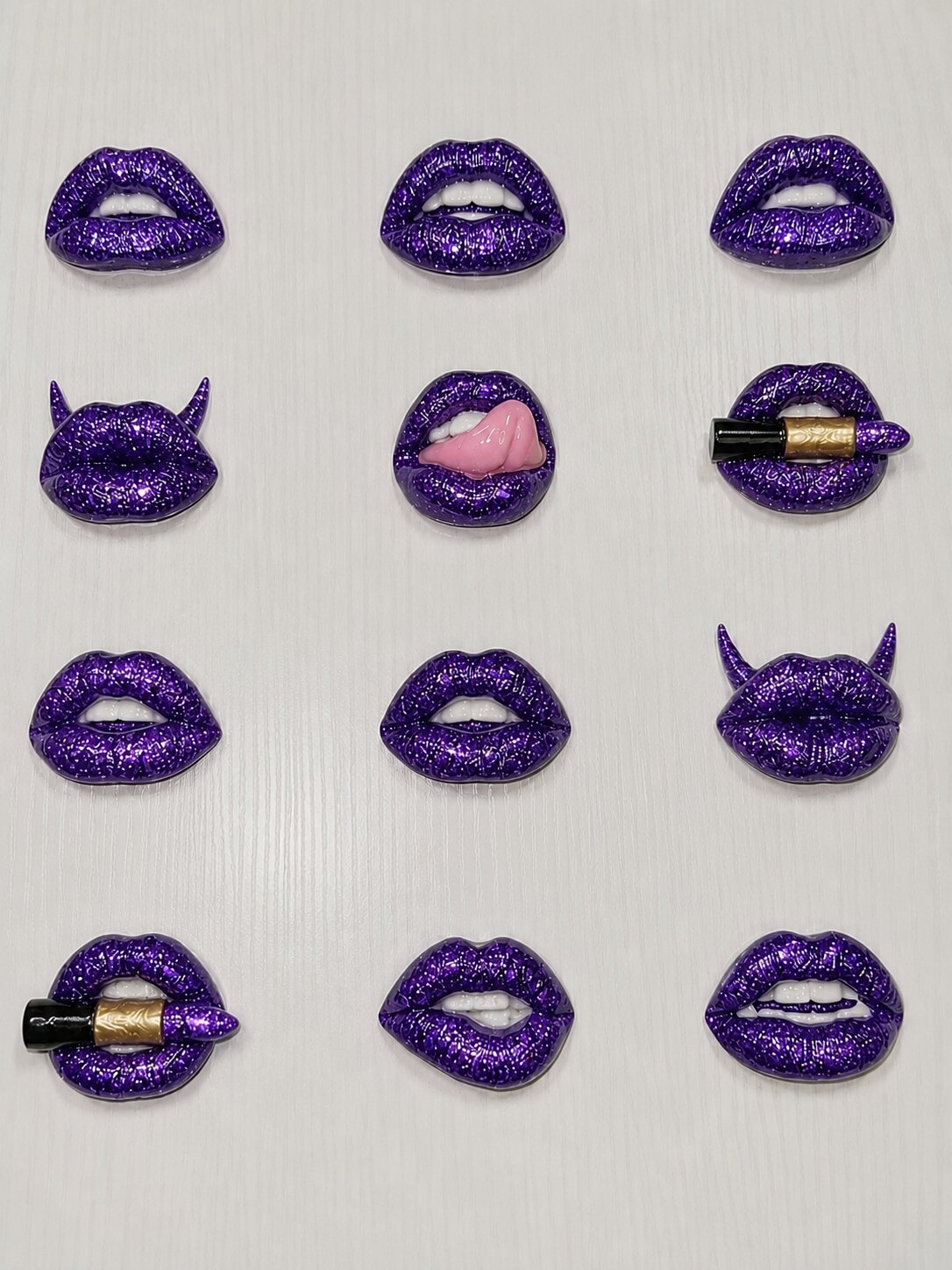 Purple glitter 3D lip artworks in multiple styles